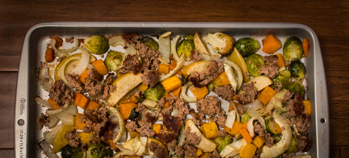 Fall Sausage + Apple Sheet Pan Dinner